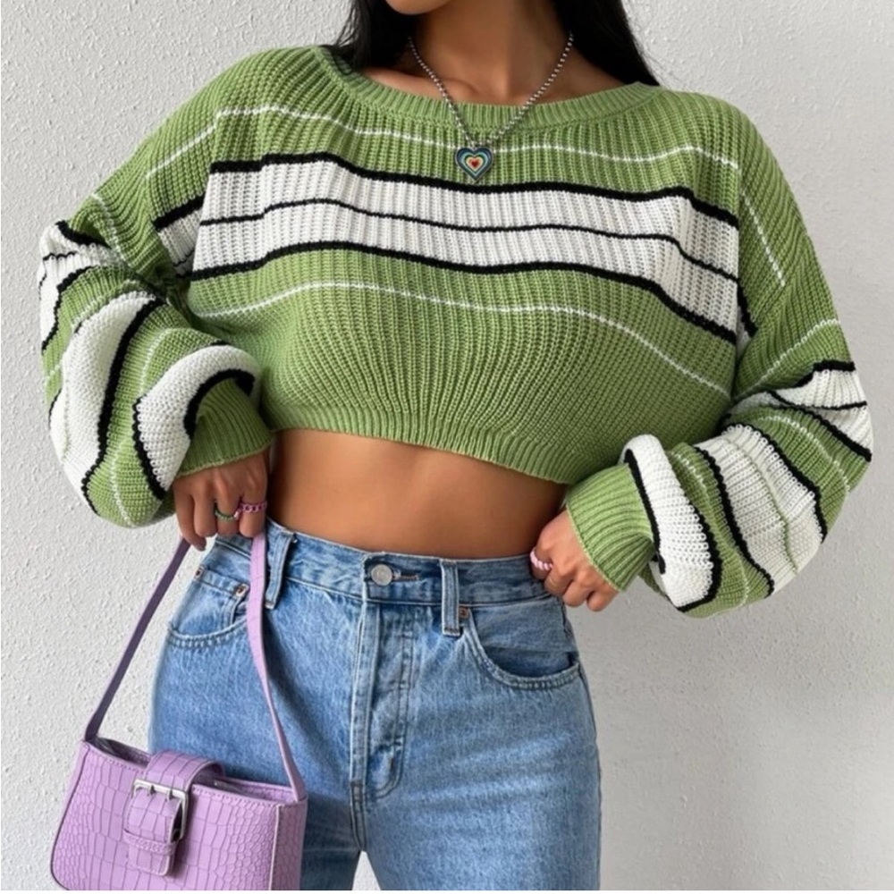 NWOT SHEIN Striped Drop Shoulder Crop Sweater
